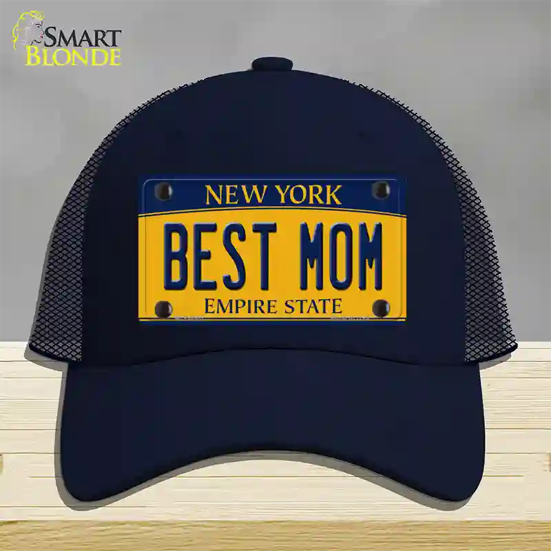 Best Mom New York Novelty License Plate Hat Mesh / Navy