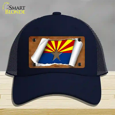 Arizona Flag Scroll Novelty License Plate Hat Mesh / Navy