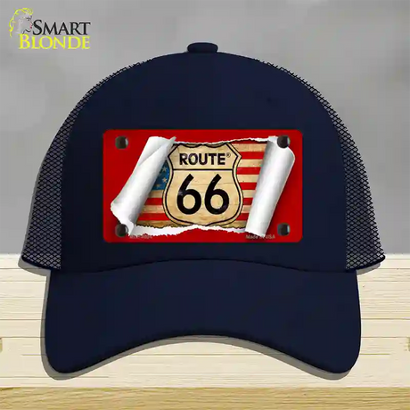 Route 66 Scroll Novelty License Plate Hat Mesh / Navy