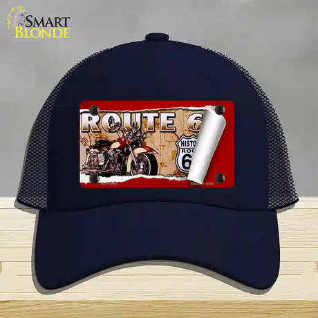 Route 66 Mother Road Scroll Novelty License Plate Hat Mesh / Navy