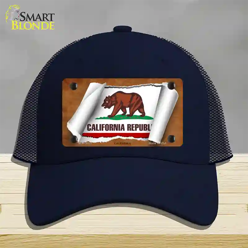 California Flag Scroll Novelty License Plate Hat Mesh / Navy