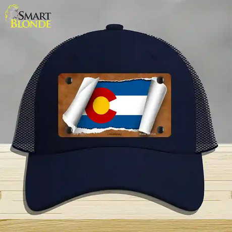 Colorado Flag Scroll Novelty License Plate Hat Mesh / Navy