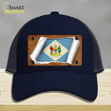 Delaware Flag Scroll Novelty License Plate Hat Mesh / Navy