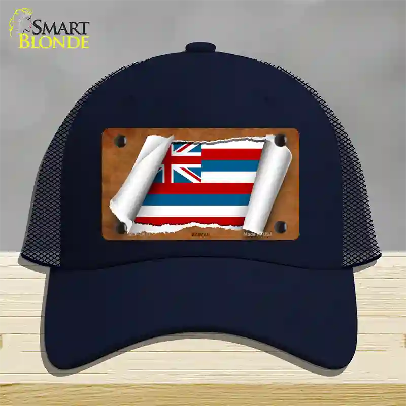 Hawaii Flag Scroll Novelty License Plate Hat Mesh / Navy