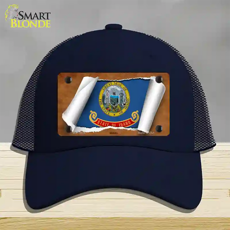 Idaho Flag Scroll Novelty License Plate Hat Mesh / Navy