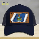 Maine Flag Scroll Novelty License Plate Hat Mesh / Navy