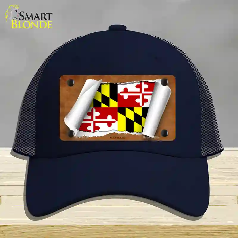 Maryland Flag Scroll Novelty License Plate Hat Mesh / Navy