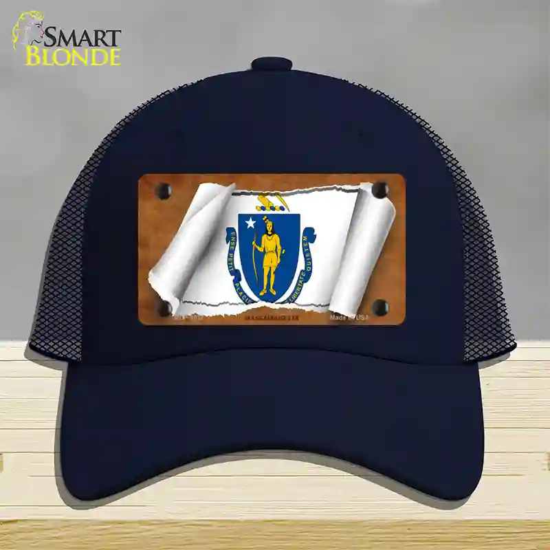 Massachusetts Flag Scroll Novelty License Plate Hat Mesh / Navy