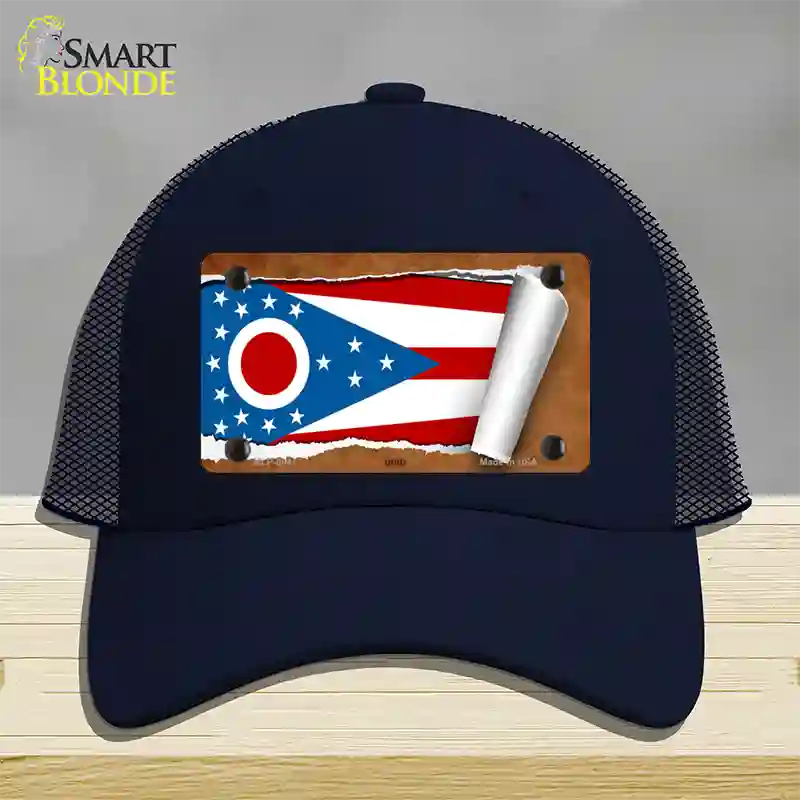 Ohio Flag Scroll Novelty License Plate Hat Mesh / Navy