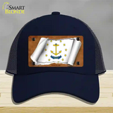 Rhode Island Flag Scroll Novelty License Plate Hat Mesh / Navy