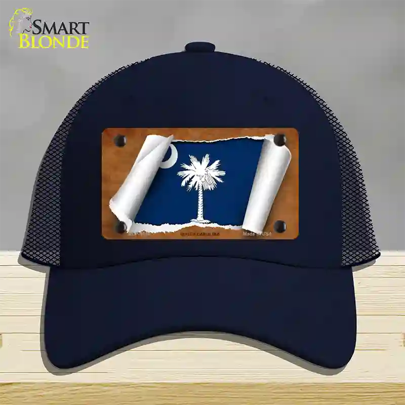 South Carolina Flag Scroll Novelty License Plate Hat Mesh / Navy