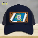 South Dakota Flag Scroll Novelty License Plate Hat Mesh / Navy