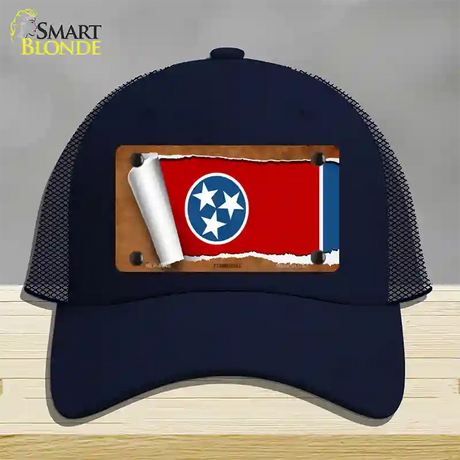 Tennessee Flag Scroll Novelty License Plate Hat Mesh / Navy