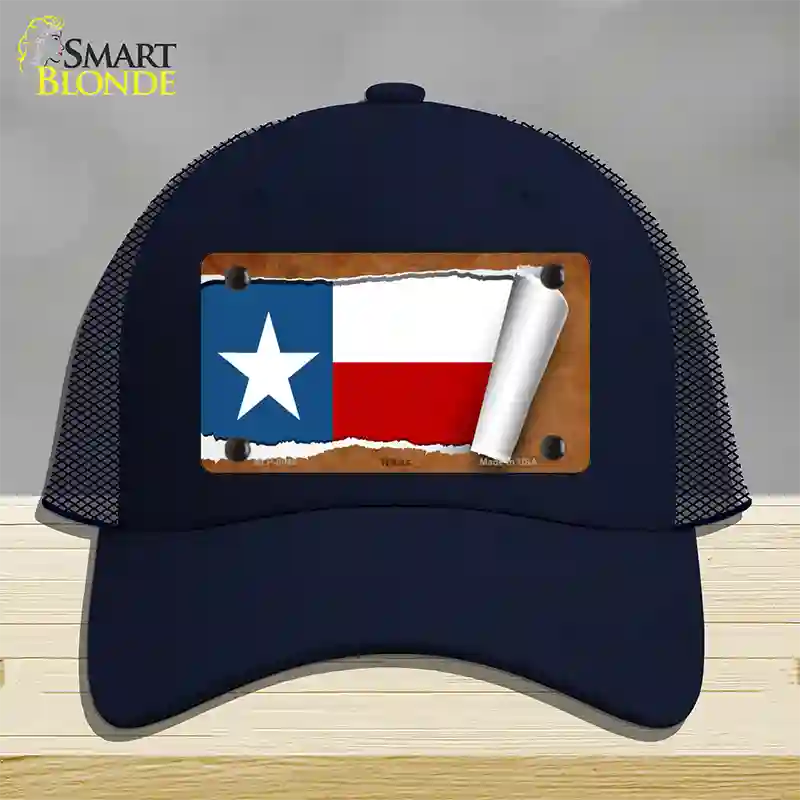 Texas Flag Scroll Novelty License Plate Hat Mesh / Navy