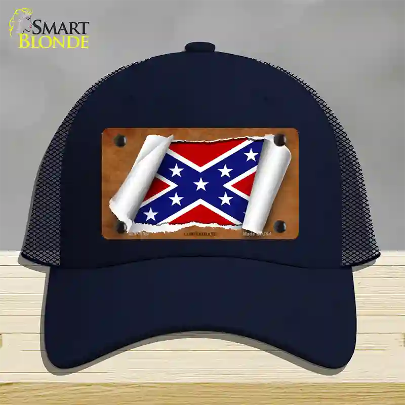 Confederate Flag Scroll Novelty License Plate Hat Mesh / Navy