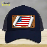 American Flag Scroll Novelty License Plate Hat Mesh / Navy