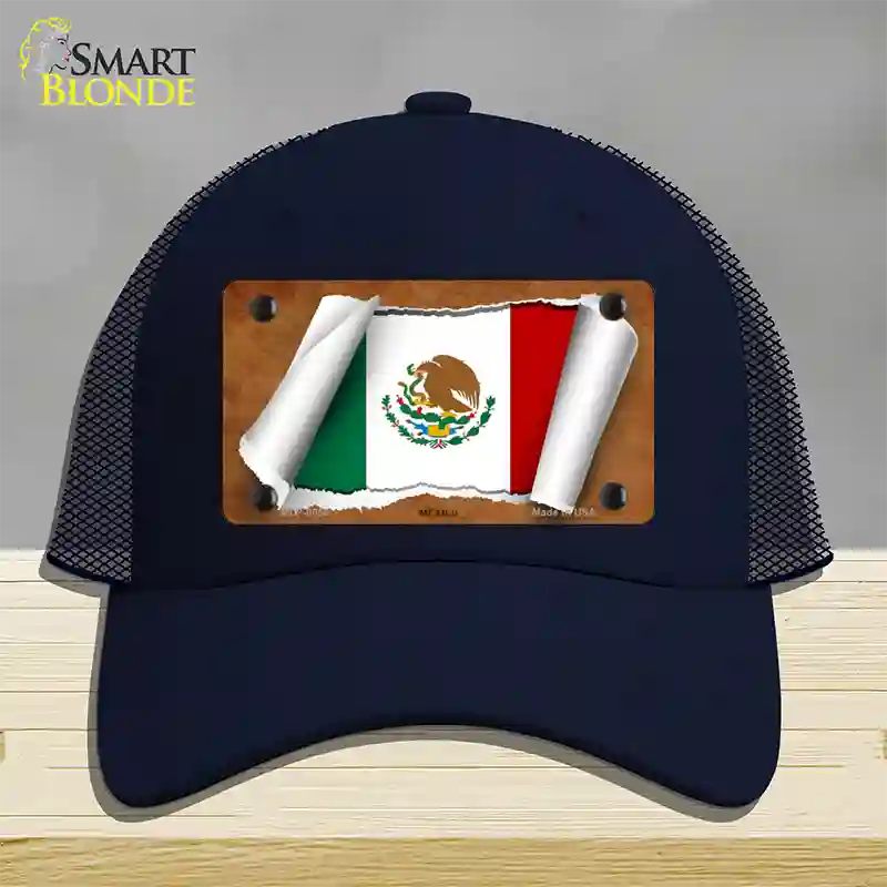 Mexico Flag Scroll Novelty License Plate Hat Mesh / Navy