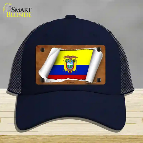 Ecuador Flag Scroll Novelty License Plate Hat Mesh / Navy