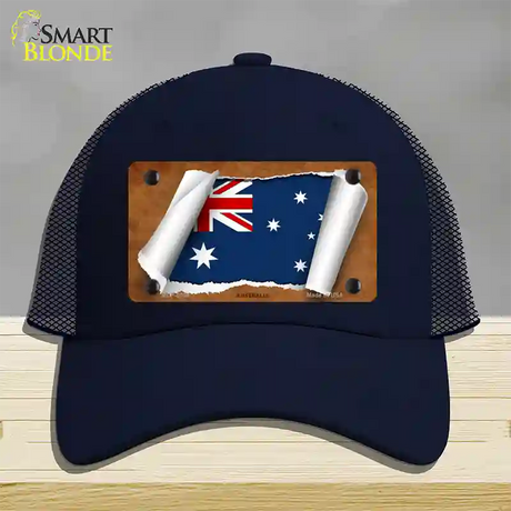 Australia Flag Scroll Novelty License Plate Hat Mesh / Navy