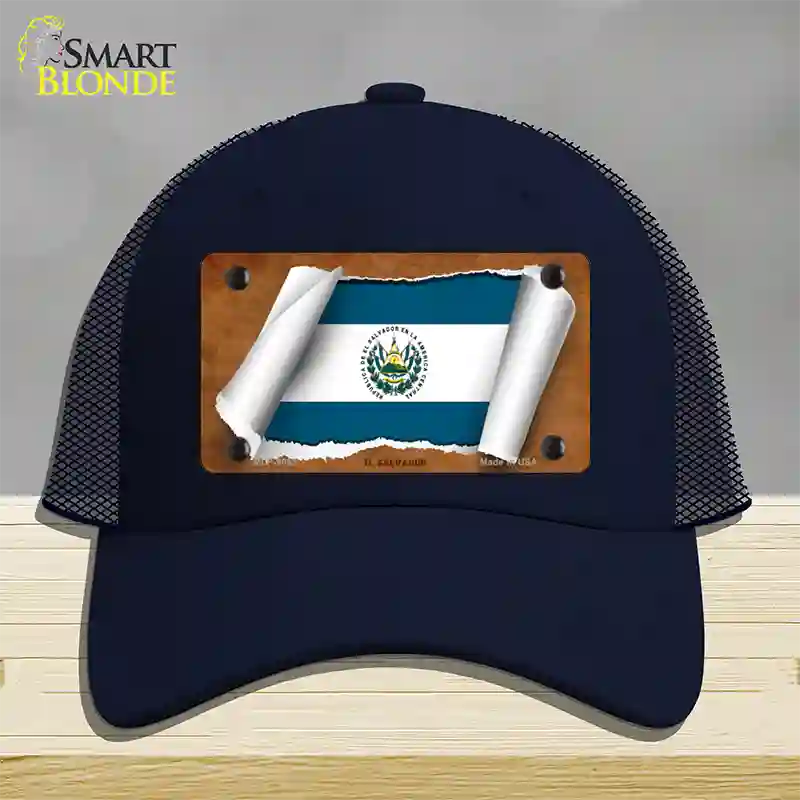 El Salvador Flag Scroll Novelty License Plate Hat Mesh / Navy