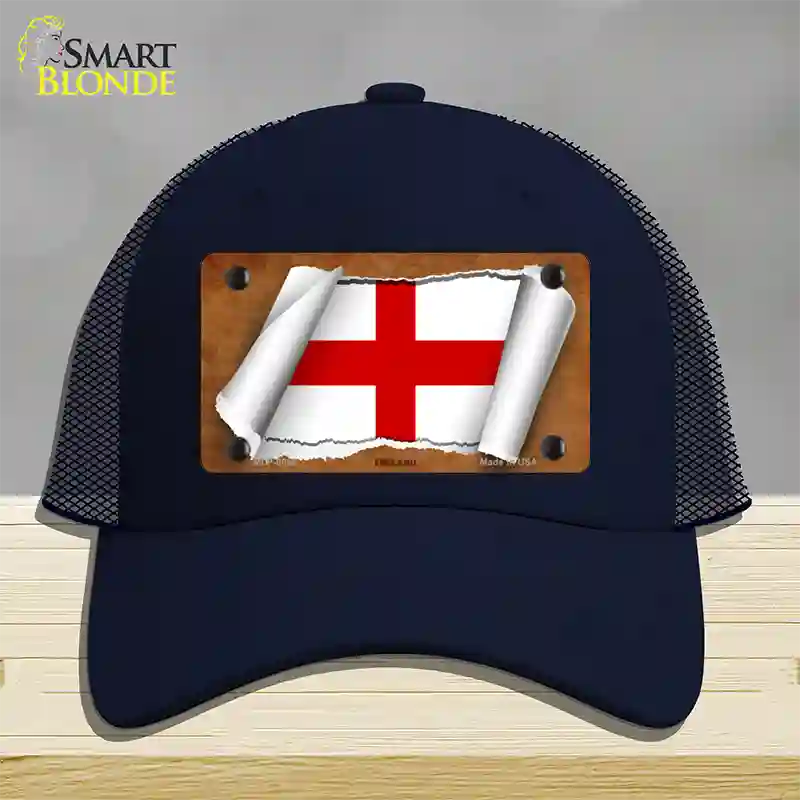 England Flag Scroll Novelty License Plate Hat Mesh / Navy