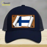 Finland Flag Scroll Novelty License Plate Hat Mesh / Navy