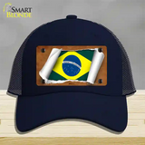 Brazil Flag Scroll Novelty License Plate Hat Mesh / Navy