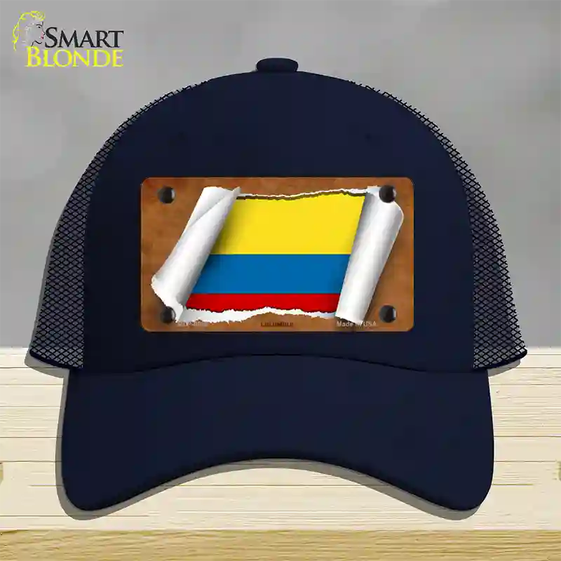 Colombia Flag Scroll Novelty License Plate Hat Mesh / Navy