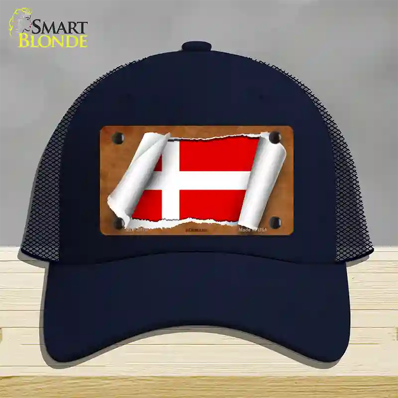 Denmark Flag Scroll Novelty License Plate Hat Mesh / Navy