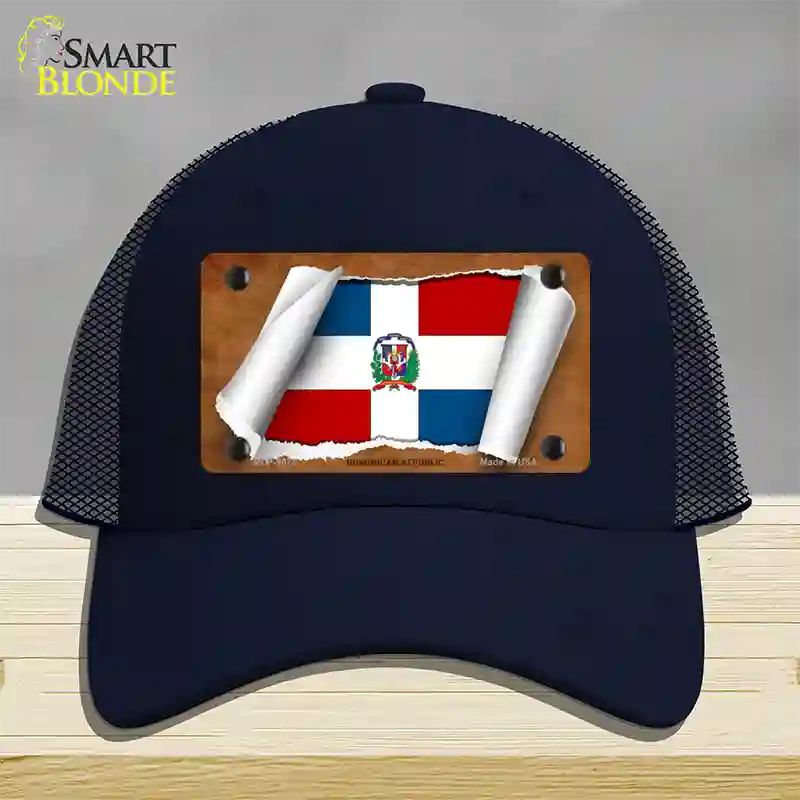 Dominican Republic Flag Scroll Novelty License Plate Hat Mesh / Navy