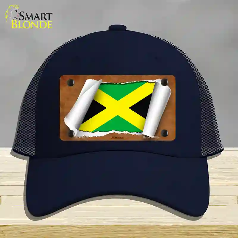 Jamaica Flag Scroll Novelty License Plate Hat Mesh / Navy