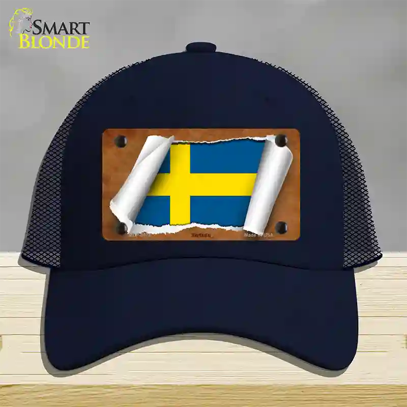 Sweden Flag Scroll Novelty License Plate Hat Mesh / Navy