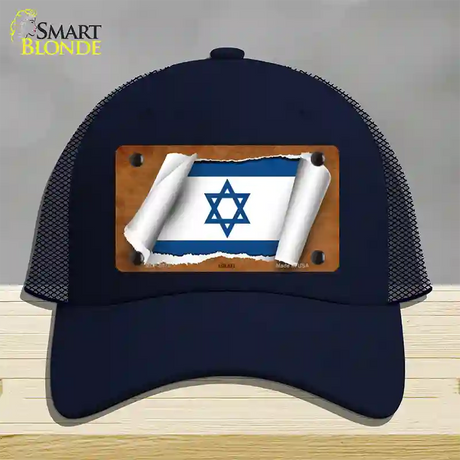 Israel Flag Scroll Novelty License Plate Hat Mesh / Navy