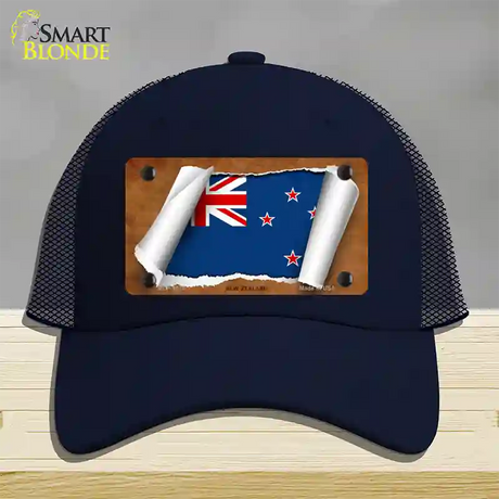 New Zealand Flag Scroll Novelty License Plate Hat Mesh / Navy