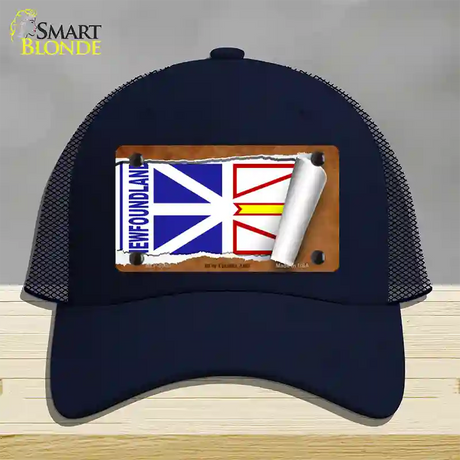 Newfoundland Flag Scroll Novelty License Plate Hat Mesh / Navy