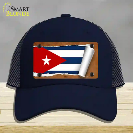 Cuba Flag Scroll Novelty License Plate Hat Mesh / Navy