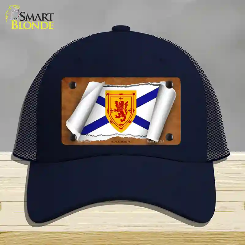 Nova Scotia Flag Scroll Novelty License Plate Hat Mesh / Navy