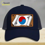 South Korea Flag Scroll Novelty License Plate Hat Mesh / Navy