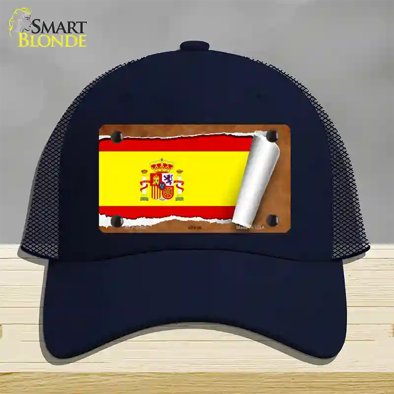 Spain Flag Scroll Novelty License Plate Hat Mesh / Navy