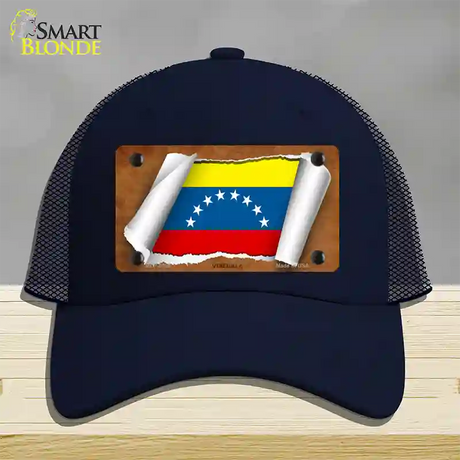 Venezuela Flag Scroll Novelty License Plate Hat Mesh / Navy