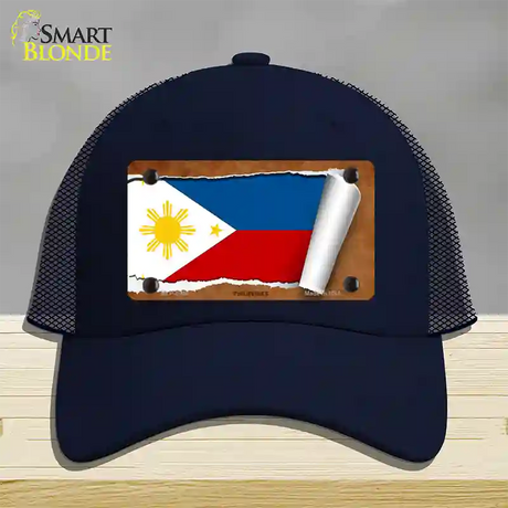 Philippines Flag Scroll Novelty License Plate Hat Mesh / Navy