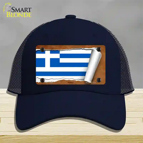 Greece Flag Scroll Novelty License Plate Hat Mesh / Navy