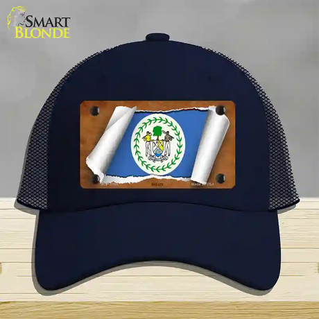 Belize Flag Scroll Novelty License Plate Hat Mesh / Navy