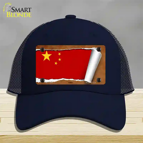 China Flag Scroll Novelty License Plate Hat Mesh / Navy