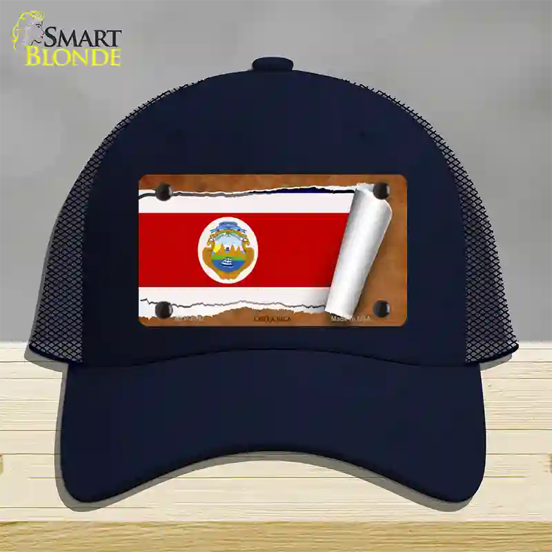 Costa Rica Flag Scroll Novelty License Plate Hat Mesh / Navy