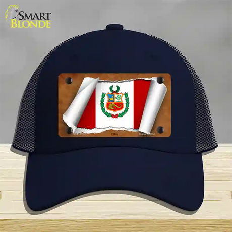 Peru Flag Scroll Novelty License Plate Hat Mesh / Navy