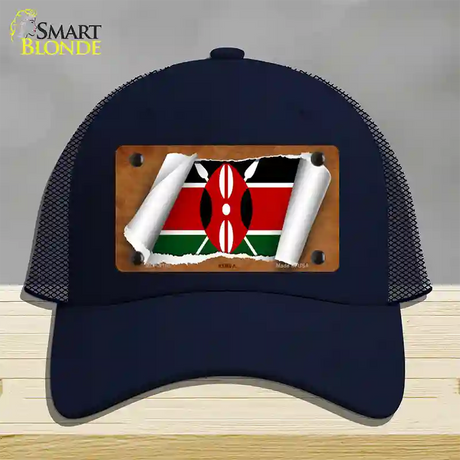 Kenya Flag Scroll Novelty License Plate Hat Mesh / Navy