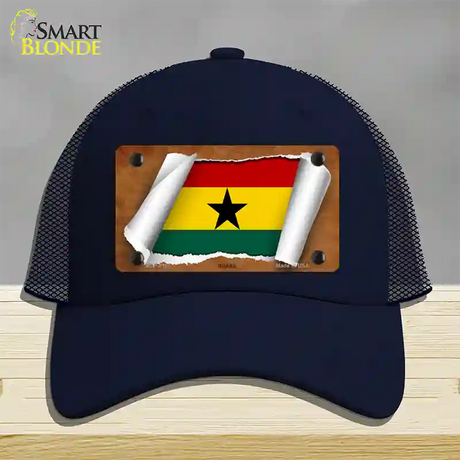 Ghana Flag Scroll Novelty License Plate Hat Mesh / Navy