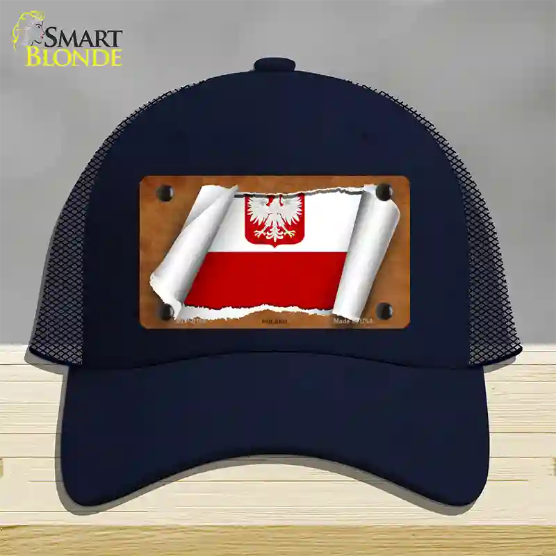 Poland/Eagle Flag Scroll Novelty License Plate Hat Mesh / Navy