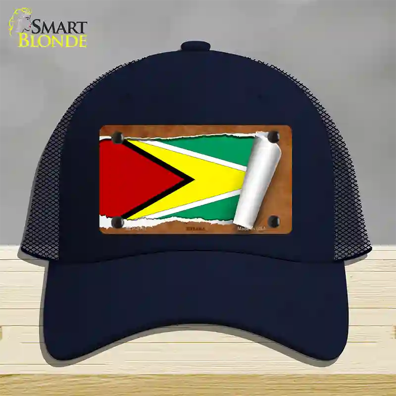 Guyana Flag Scroll Novelty License Plate Hat Mesh / Navy